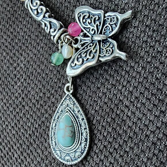 Vintage Aztec Bohemian Medallion Butterfly Necklace - Picture 9 of 15